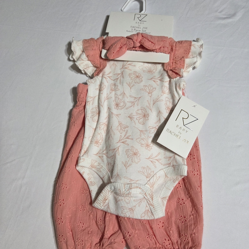 Rachel Zoe Coral & White Floral Baby Set